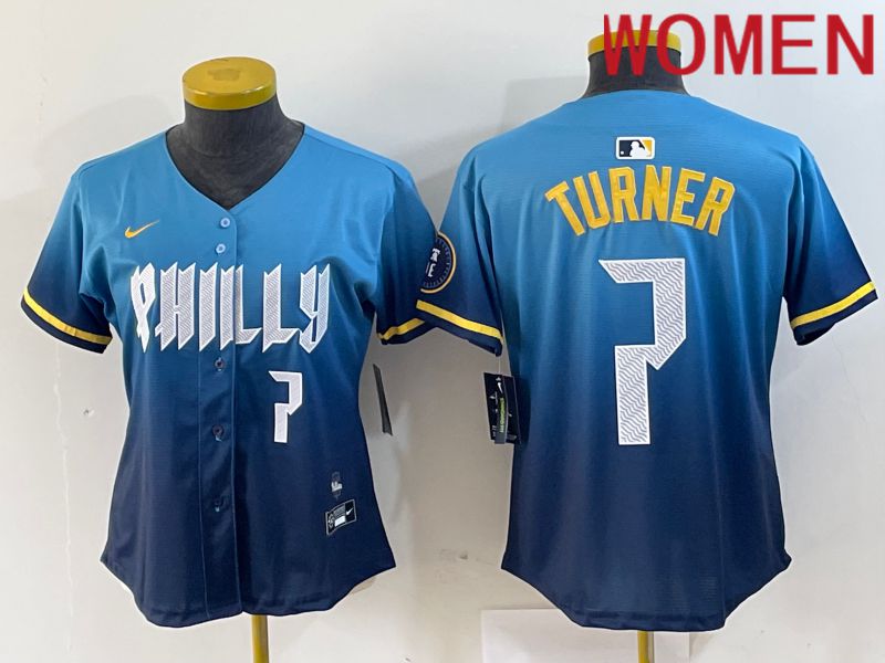 Women Philadelphia Phillies #7 Turner Blue City Edition Nike 2024 MLB Jersey style 4